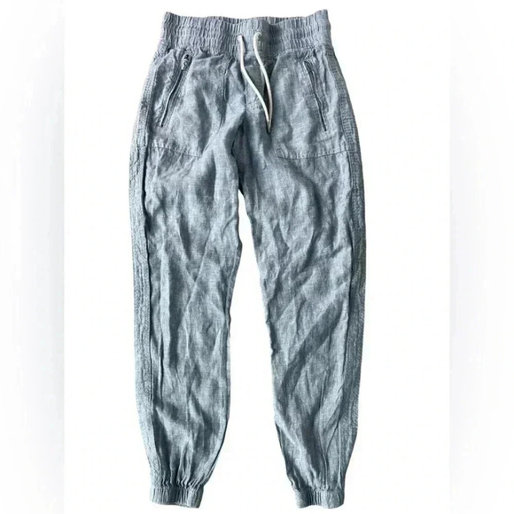 Athleta Cabo Linen Jogger Women's Blue 100% Linen Zip Pockets Size 0 - Picture 1 of 7